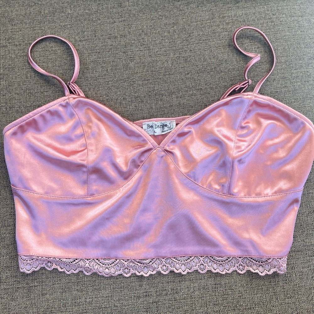 shiny pink lace crop top